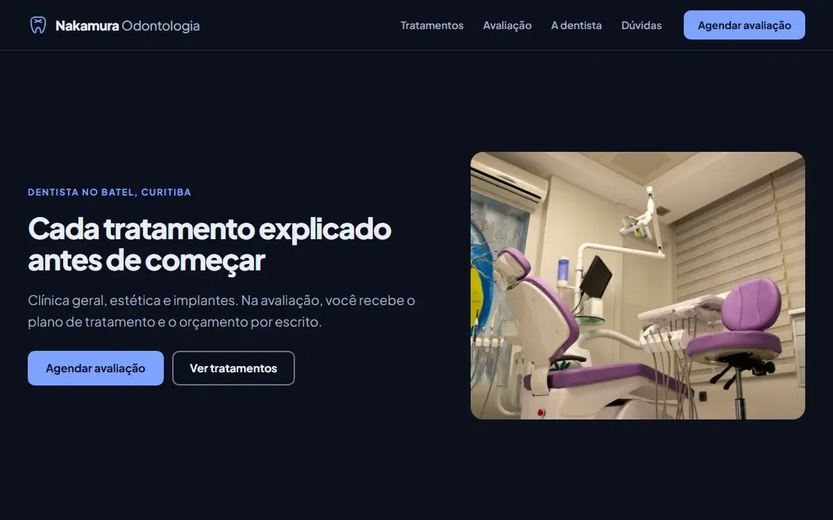 Primeira dobra do site para dentista