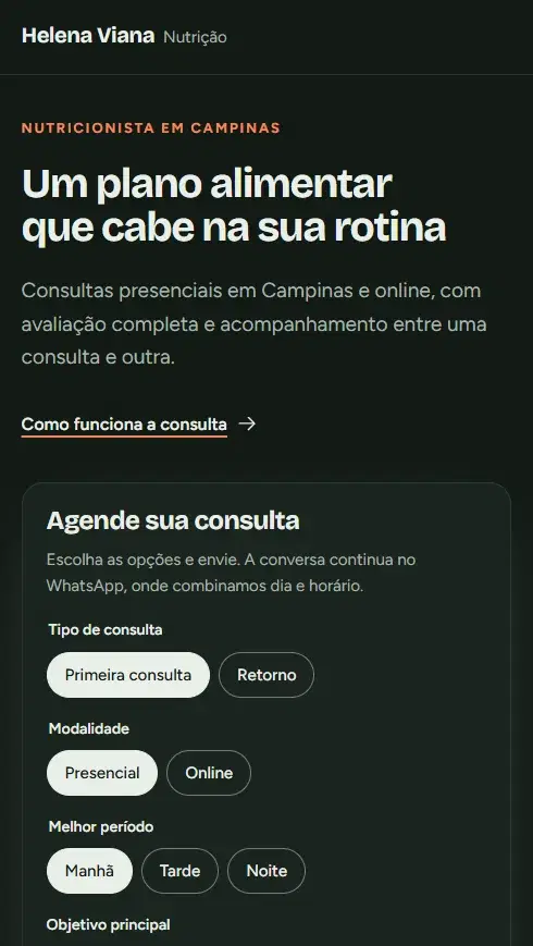 Site de nutricionista aberto no celular