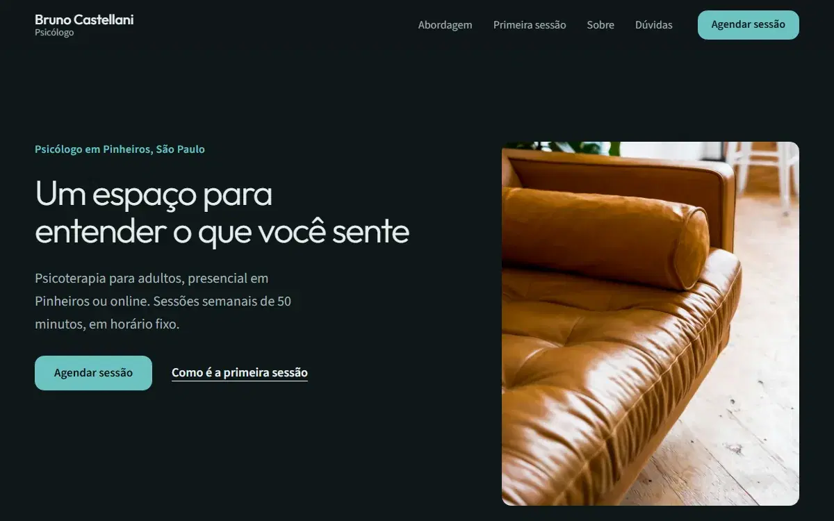 Primeira dobra de um site para psicólogo