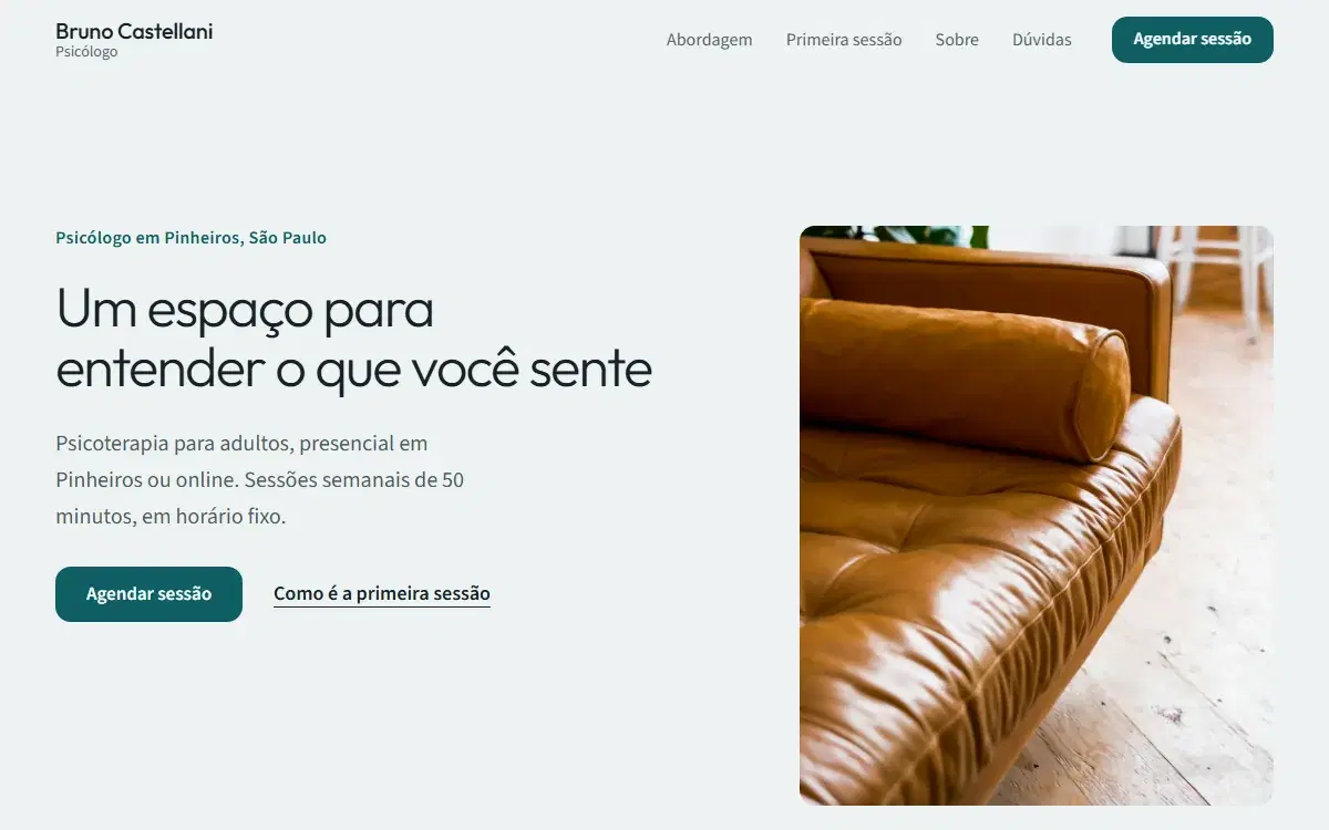 Primeira dobra de um site para psicólogo