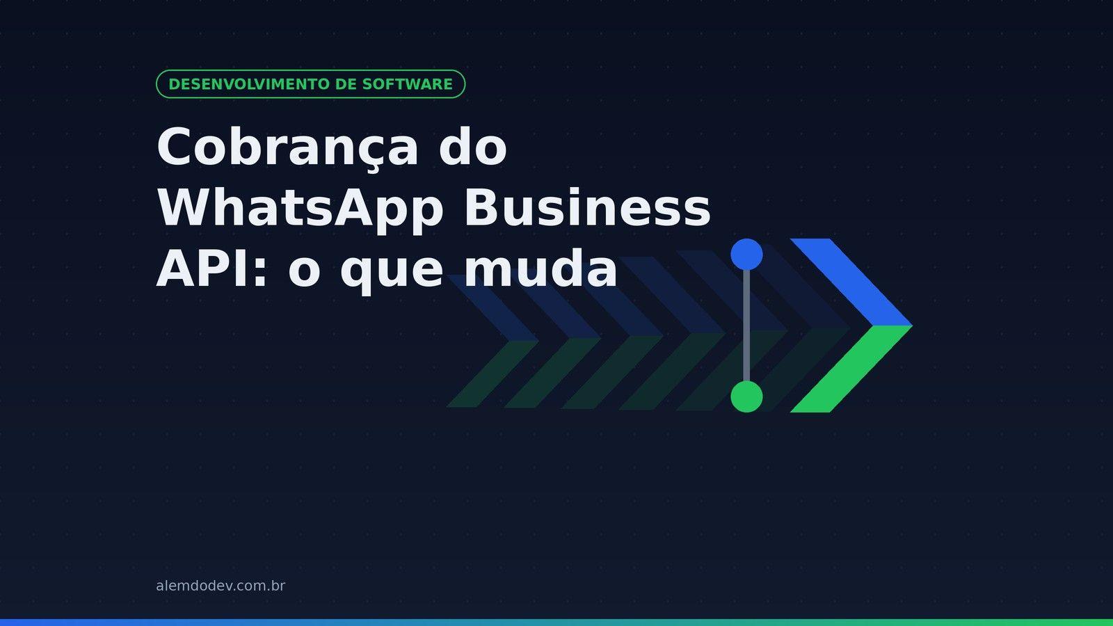 Capa do post Cobranca do WhatsApp Business API: o que muda, selo Desenvolvimento de software e simbolo da Alem do Dev